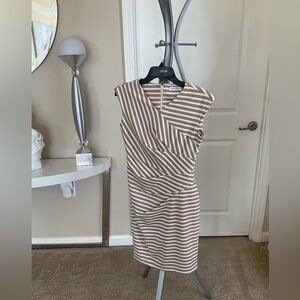 Calvin Klein Size 2 striped tan dress. Like new